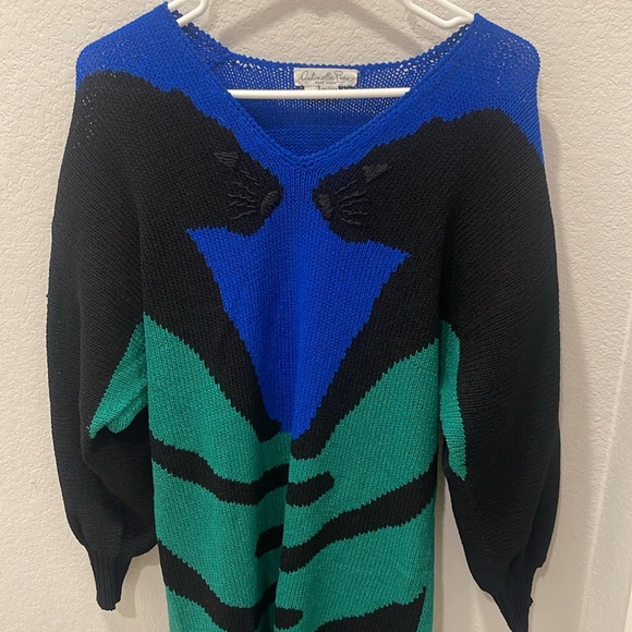 Antonella Preve Black and Green Knit Long Sleeve cat sweater dress - Picture 2 of 5